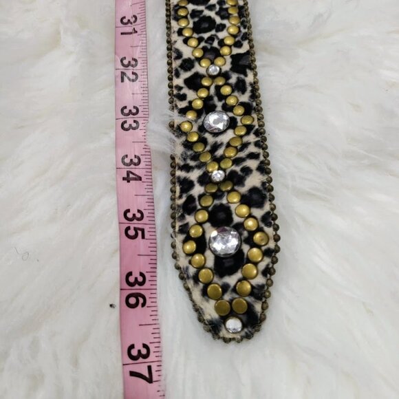 NWOT Calf Hair Embellished Rhinestone Studded Punk Y2K Rocker Waist Belt S / M - Picture 9 of 9